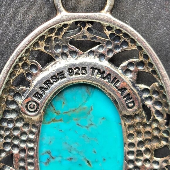 VTG Barse 925 Sterling Silver Turquoise Pendant 2" Floral Scrolled Cutout 15.45g - Picture 3 of 5